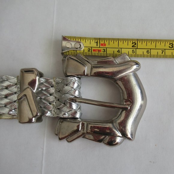Braided Woven Leather Belt Silver Tone Hardware in Silver Color Size Small - Picture 8 of 9
